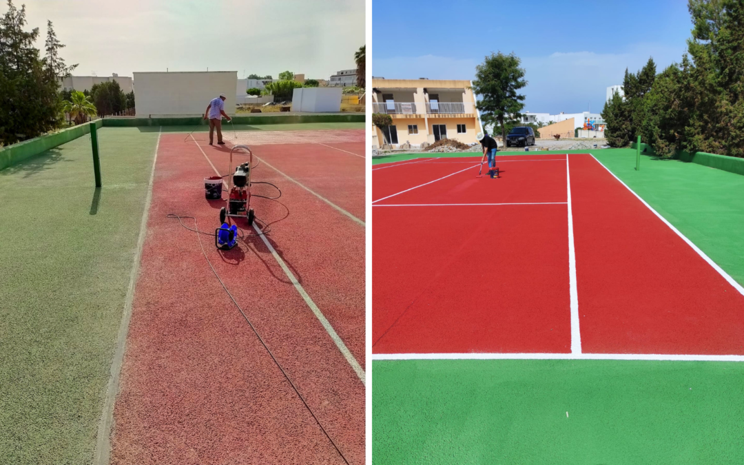 Aplicación de color en pista de tenis, Ibiza